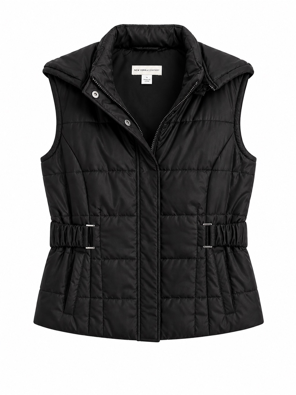 New York & Company Black Quilted Puffer Vest with Cinched Waist